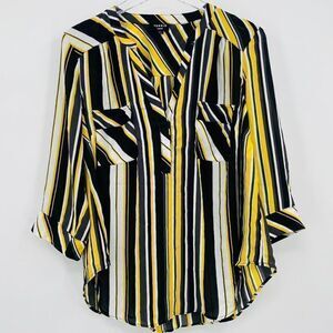 Torrid Size Large 00X Black & Yellow Striped Harper Popover Blouse Top Career